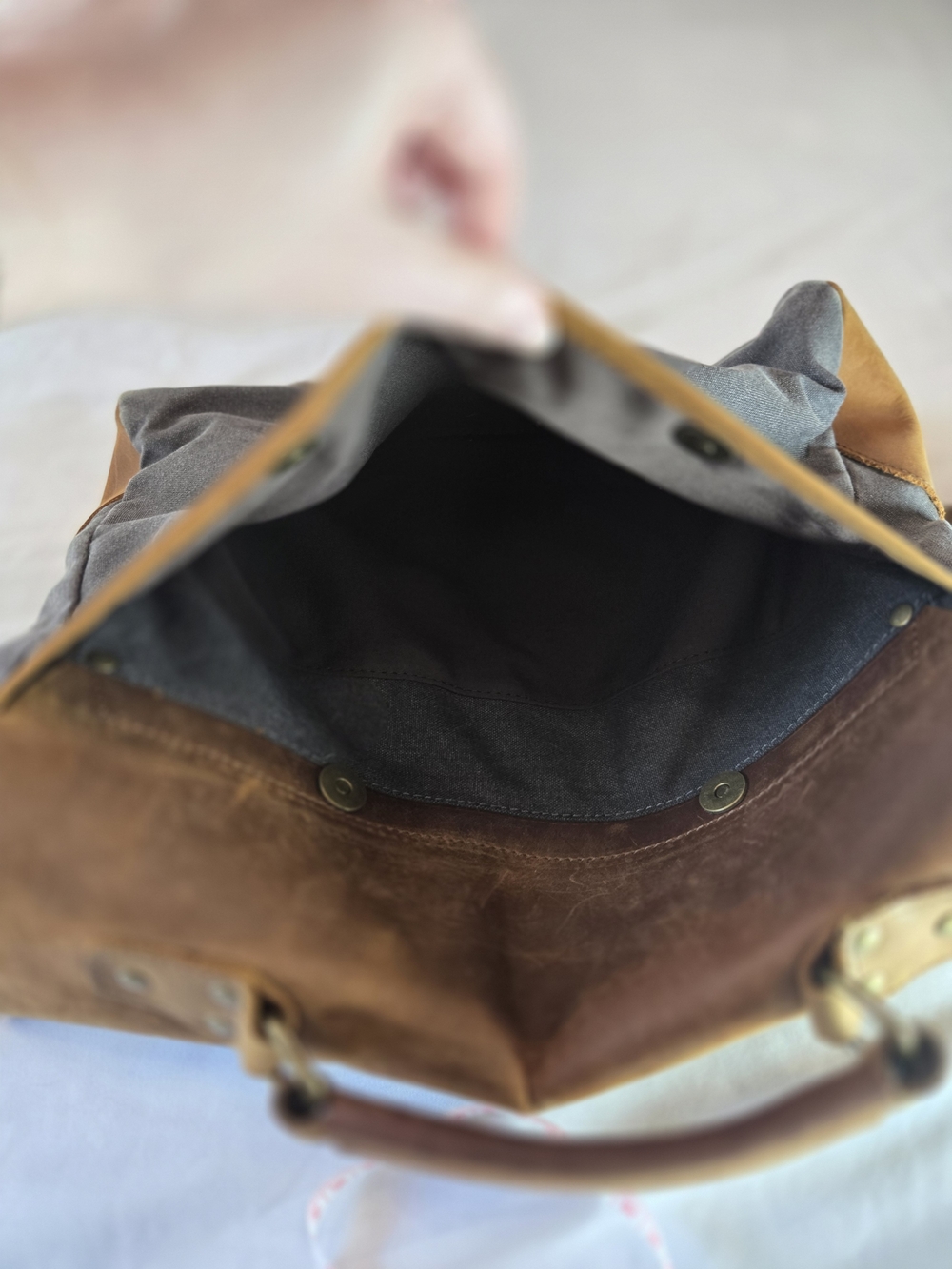 Leather-Trim Canvas Messenger Bag for Men - Brown & Gray - Picture 14 of 16